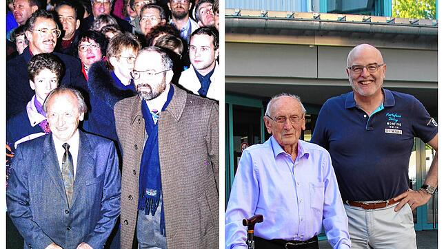 Fast 30 Jahre liegen zwischen diesen beiden Bildern: Links der damalige Bürgermeister Franz Ziwey und mit dem Bürgermeisterkandidaten ...