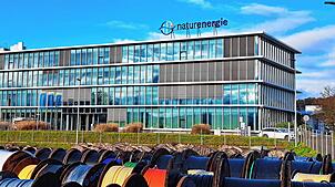 Das Verwaltungsgebäude von Naturenergie im deutschen Rheinfelden. Seinen Sitz hat das deutsch-schweizerische Unternehmen im Schweizer ...