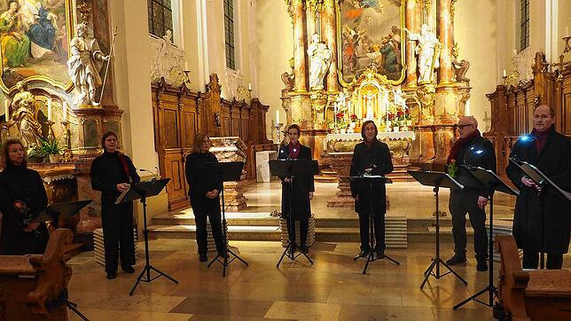 Das Vokalensemble schola8 in der Kirche St. Peter und Paul in Hilzingen. Bild: Elmar Veeser