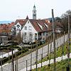 Von der neu angelegten kleinen Weinbergsteillage schweift der Blick über die Altstadtdächer auf das Münster. Links die luftige Lounge ...