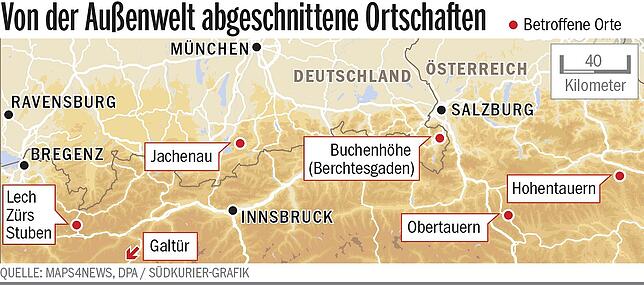 Von der Außenwelt abgeschnittene Ortschaften.