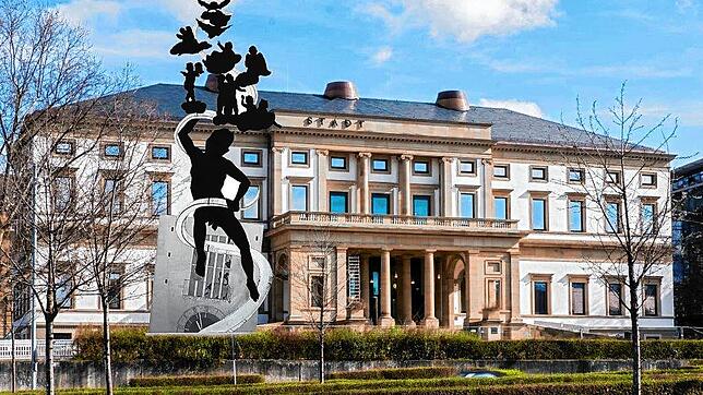 So ähnlich dürfte es aussehen: Lenks Skulptur vor dem Stadtpalais als Bildmontage.