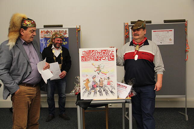 Aus der Feder von Hanjo Ehmann (rechts) stammt dieses Bild für den Kappedeschle, welches stark an das Beatles-Cover zum Album Abby Road ...