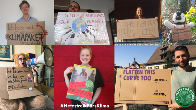 Sie sind bereit für den Streik in Konstanz: Demonstranten mit ihren Plakaten für den Fensterstreik. In Corona-Zeiten finden ...