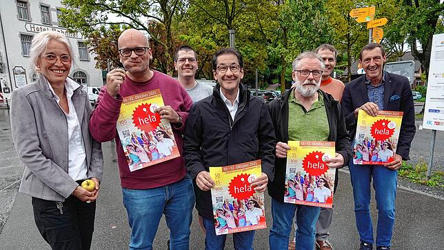 Freuen sich auf die Jubiläums-Hela und den Apfelmarkt, von links Monika Ebner-Oeschger, Raffael Blaser, Lukas Leuenberger, Patrick ...