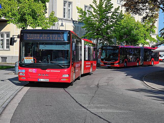 Zwei Ersatzbusse in der Waldshuter Bismarckstraße.