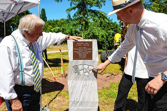 Neben dem neu gepflanzten Baum hat Radolfzell auch eine Stele bekommen, die an die Städtepartnerschaft erinnert.