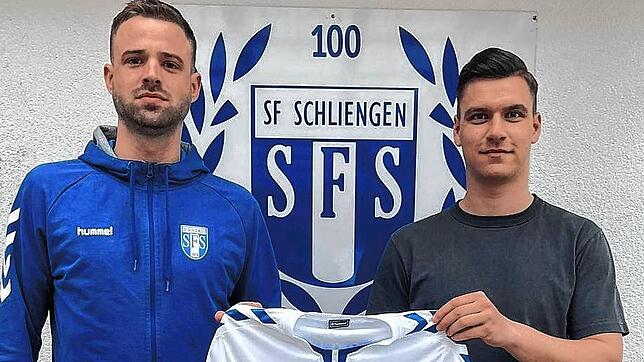 Ist schon da: Sportchef Jean Rossetti (links) von den SF Schliengen freut sich auf Yannick Klucker, der von der Spvgg. ...