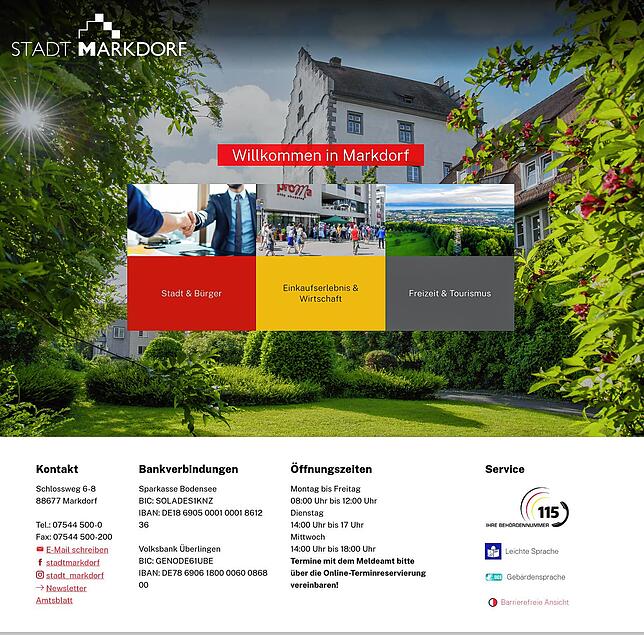 Ein freundliches Willkommen für die Bürger auf der Website der Stadt.