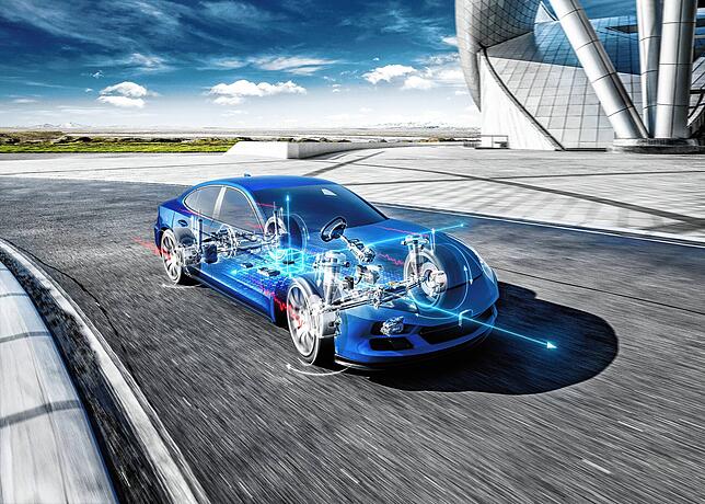 Darstellung eines vernetzten und intelligenten Autos. Mit solchen Technologien will ZF wachsen.