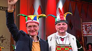 Bundesgesundheitsminister Karl Lauterbach und Fürsprech Miachel Nadig bei der Verhandlung des Narrengerichts im Februar 2024.