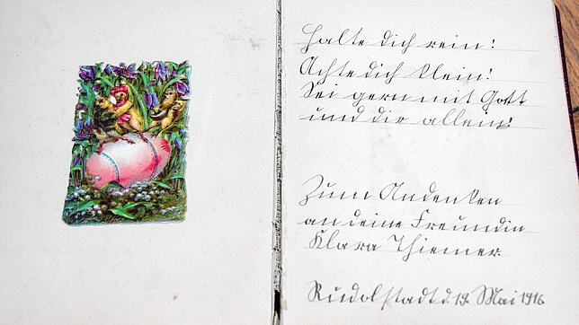 Die ersten Zeilen auf der Seite eines Poesiealbums. Sie wurden 1916 in Sütterlin geschrieben.