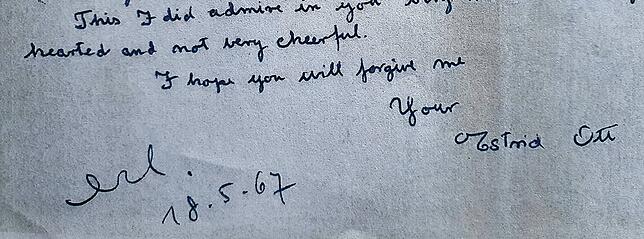 Die letzten Worte der Estrid Ott in einem Brief an ihre Freundin Maria Vonbun, die Vonbun wohl am 18. Mai 1967 beantwortete, einen Tag ...