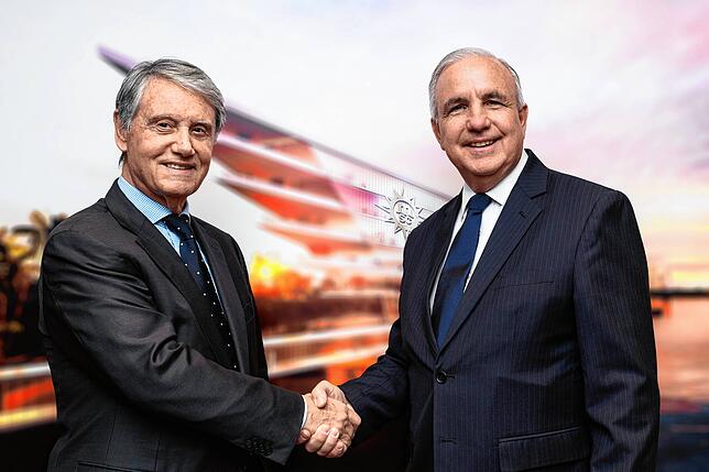 Gianluigi Aponte (links), hier 2019 gemeinsam mit Carlos Gimenez, dem damaligen Bürgermeister des US-amerikanischen Miami-Dade County.