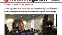 Auf einem Flugblatt hat die IG-Metall die Belegschaft von Kern-Liebers über angebliche Stellenstreichungen informiert.