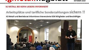 Auf einem Flugblatt hat die IG-Metall die Belegschaft von Kern-Liebers über angebliche Stellenstreichungen informiert.