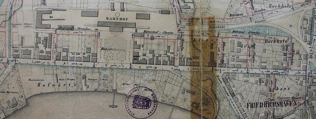 Der Baulinienplan von 1892 formulierte erstmals ein städtebauliches Leitbild für Friedrichshafen und das Stadtquartier am Bahnhof. Heute ...