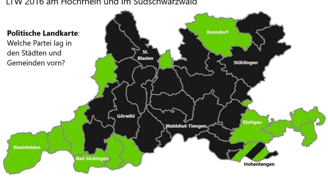 Vergleich der Landtagswahlergebnisse 2016 und 2021 im Landkreis Waldshut und den beiden zum Wahlkreis 59 zählenden Kommunen Rheinfelden ...
