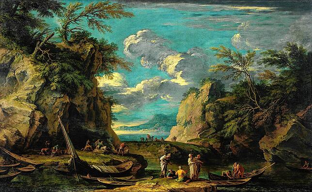 Salvator Rosa: Paesaggio con Pitagora e pescatori, um 1662.