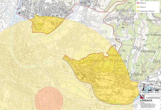 Der Japankäfer ist in Basel aktiv und bedroht die Vegetation (orange). Auch Kommunen auf deutscher Rheinseite liegen in der so genannten ...