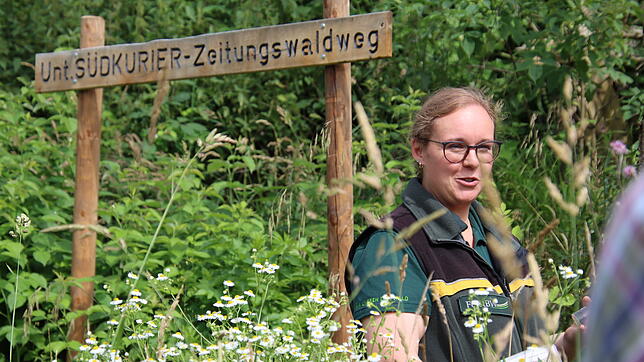 Waldpädagogin Lena-Marie Stefan erzählt interessante Informationen zum Borkenkäfer.