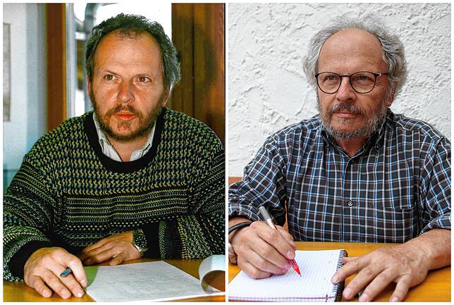 Hans-Michael Peisert im Jahr 1998 und in gleicher Pose im Jahr 2022.