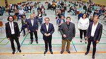 In der SÜDKURIER-Wahlarena diskutieren (erste Reihe von links): Johannes Kretschmann (Grüne), Thomas Bareiß (CDU), Stephan Link (FDP), ...