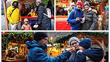 Sie besuchen den Weihnachtsmarkt in der Ravennaschlucht: Familie Langer aus der Schweiz (links oben), Familie Lichtfuss aus Nürnberg ...