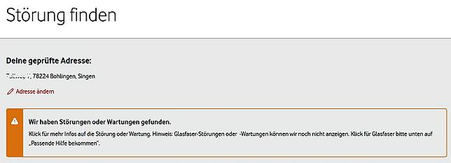 Eine Störungsmeldung des Netzbetreibers Vodafone