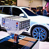 Dieses Modell einer Brennstoffzelle steht derzeit auf der Internationalen Automobilausstellung (IAA) in Frankfurt am Stand von BMW. Die ...