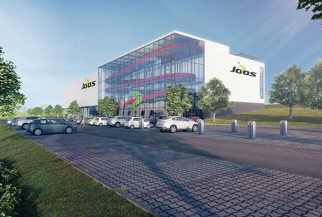 Die Teststrecke hinter der Glasfassade soll über mehrere Stockwerke gehen und es Mitarbeitern und Kunden ermöglichen, Fahrräder auf ...