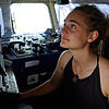Carola Rackete aus Kiel, deutsche Kapitänin der &ldquo;Sea-Watch 3&bdquo;, aufgenommen an Bord des Rettungschiffs.
