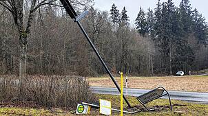 Die Folgen sind unübersehbar: Das Ausweichmanöver einer Autofahrerin endete jäh an einer Straßenleuchte.