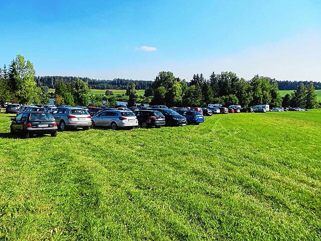 Die Wiese oberhalb des Unterbränder Strandcafés ist übers Wochenende von Autofahrern zu einem Parkplatz gemacht worden.