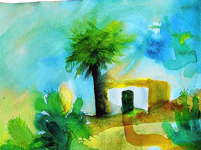 &bdquo;Sandweg&ldquo; &ndash; ein Aquarell von Janosch aus dem Jahr 2004.