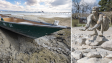 Land in Sicht: El Nino (rechts) badet normalerweise in der Radolfzeller Mole. Aktuell sitzt er ebenso auf dem Trockenen wie die Boote in ...
