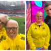 Links im Bild: Sabrina Schneider zusammen mit Mathias Dolderer im Stadion in München. Rechts im Bild: Sabrina Schneider zusammen mit ...