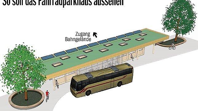 Bild : Jeder Radparkplatz kostet 4612 Euro: Gemeinderat entscheidet sich für Entwurf für Fahrradparkhaus