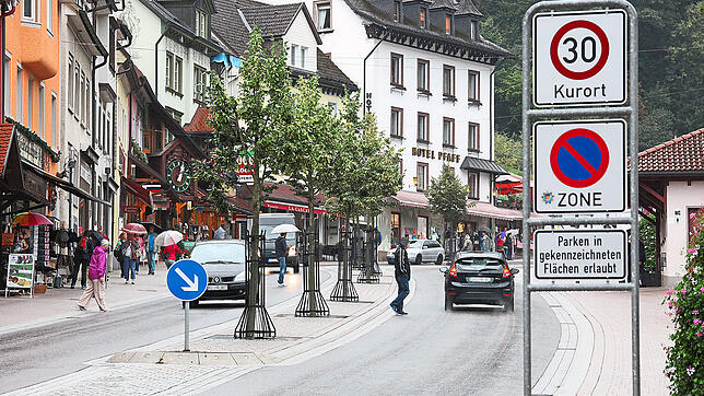 Fußgängern fällt die Überquerung der vielbefahrenen B 500 in der Triberger Stadtmitte dank des begrünten Straßenteilers leichter.