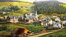 Diese farbkolorierte Postkarte im Prägedruckverfahren zeigt die Gemeinde Schonach laut Poststempel um das Jahr 1909. Erstmals urkundlich ...