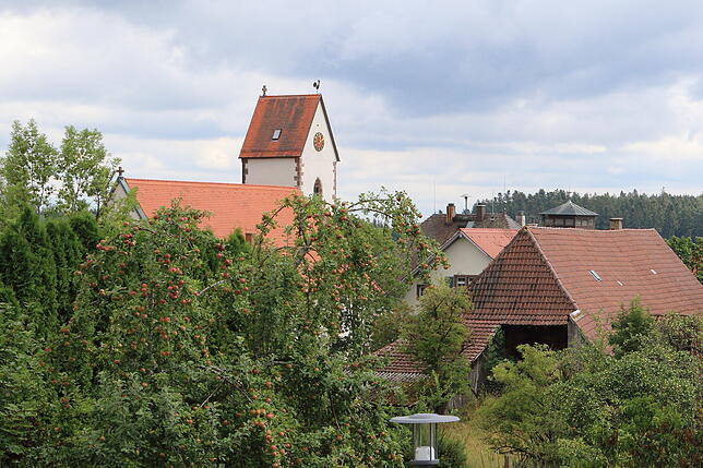Die Aufnahme aus Richtung der Ortsmitte Mönchweilers vermittelt eine Idylle rings um die Antoniuskirche. Während ein Teil der Bürger den ...
