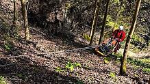 Allensbacher Feuerwehrleute sowie Höhenrettungsgruppe eilen Tier und Mensch nach dem Absturz am Steilhang zu Hilfe. Hier wird der Hund ...