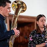 Julian und Lena Stengele vom Martin-Heidegger-Gymnasium eröffneten den Neujahrsempfang als Bläserduo.
