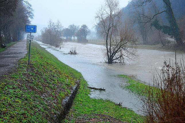 Dank des Damms fehlen an der Wutach fehlen noch gut 1,5 Meter bis es zu einer teilweisen Überschwemmung der Südstadt kommen würde.
