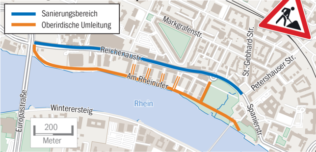 Bild 1: Kanal unter der Reichenaustraße wird bis Mai 2024 saniert