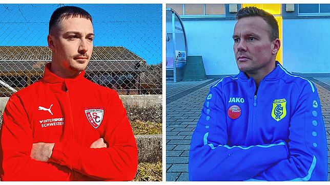 Bastian Schmittschneider (links) vom SC Gottmadingen-Bietingen und Benjamin Winterhalder vom FC Singen