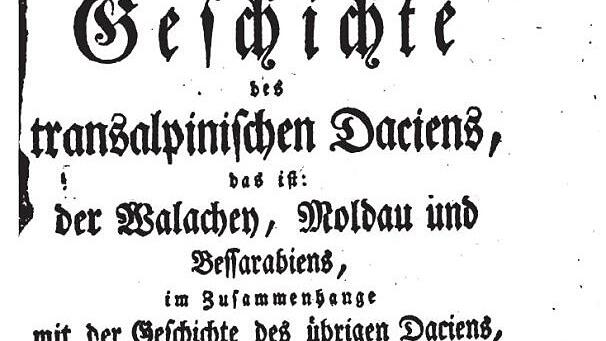 Das Titelblatt der 1782 erschienenen &bdquo;Geschichte des transalpinischen Daciens&ldquo;von Franz Josef Sulzer.