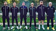 Gut aufgestellt: Torwarttrainer Kevin Zeller, Sportchef Kai Schillinger, Trainer Marvin Riede, Betreuer Berthold Heitz und Andreas ...