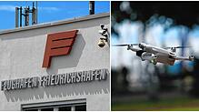 Am Flughafen Friedrichshafen wurde am Sonntag, 4. August, von einem Piloten eine Drohne gesichtet. Links: Das Logo des Flughafens. ...