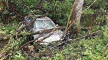 Ein Auto ist bei einem Unfall an der Bundesstraße 313 zwischen Zizenhausen und Hoppetenzell eine Böschung hinuntergefahren und in einem ...